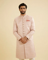 Manyavar Men Dusty Pink Honeycomb and Leaf Patterned Sherwani Set