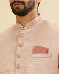 Manyavar Men Dusty Pink Honeycomb and Leaf Patterned Sherwani Set