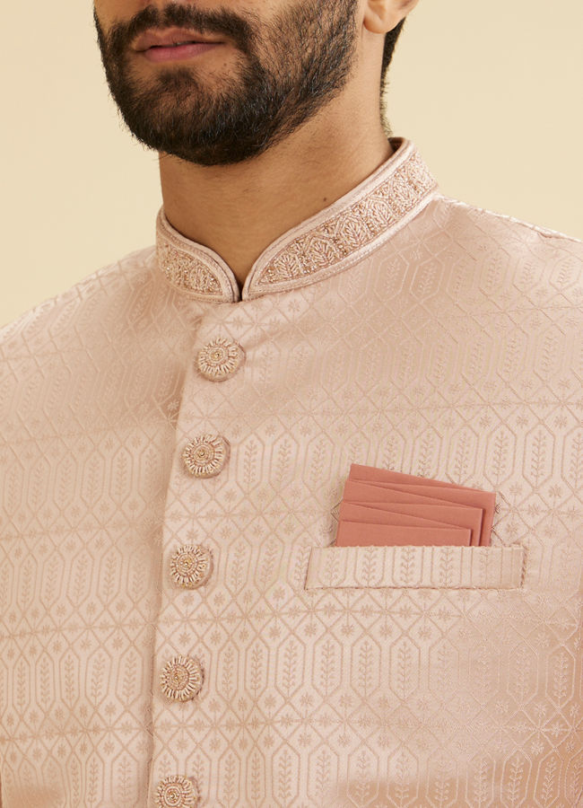 Manyavar Men Dusty Pink Honeycomb And Leaf Patterned Sherwani Set