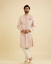 Manyavar Men Dusty Pink Honeycomb and Leaf Patterned Sherwani Set