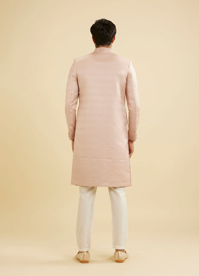 Manyavar Men Dusty Pink Honeycomb and Leaf Patterned Sherwani Set