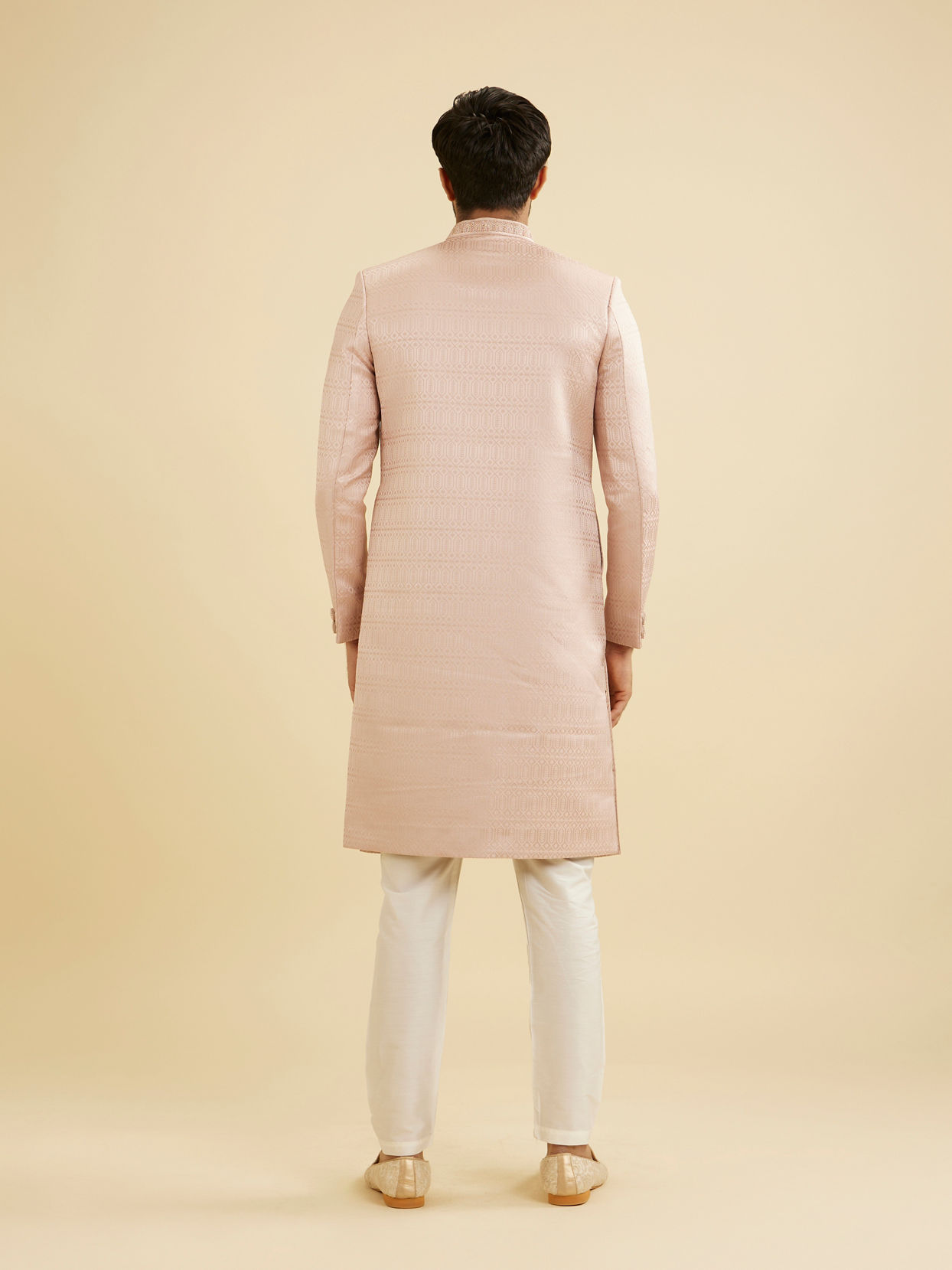 Manyavar Men Dusty Pink Honeycomb and Leaf Patterned Sherwani Set