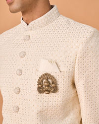 Manyavar Men Cream Georgette Sherwani