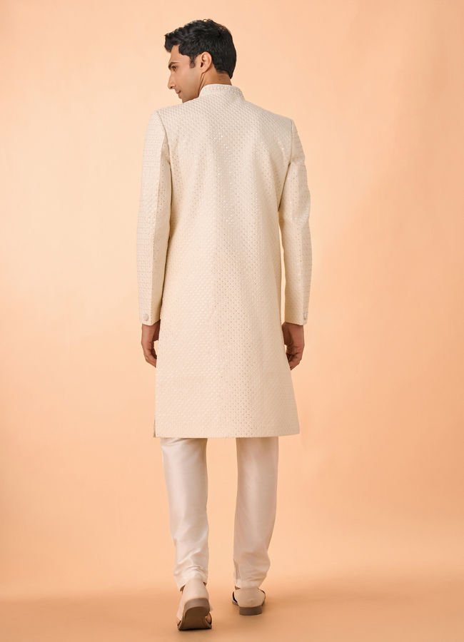Manyavar Men Cream Georgette Sherwani
