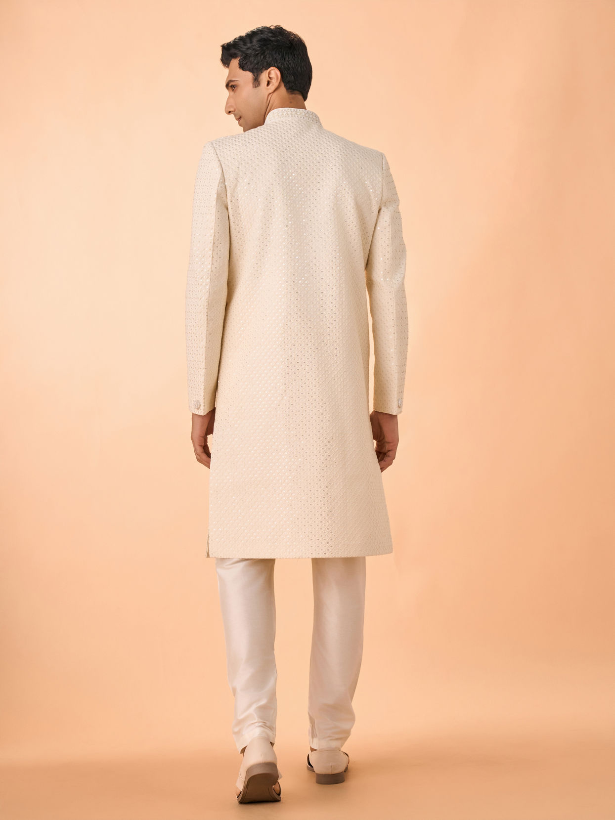 Manyavar Men Cream Georgette Sherwani
