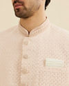 Manyavar Men Soft Peach Grid Patterned Sequin Sherwani Set