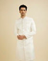 Warm White Ogee Patterned Sherwani Set with Sequin Work