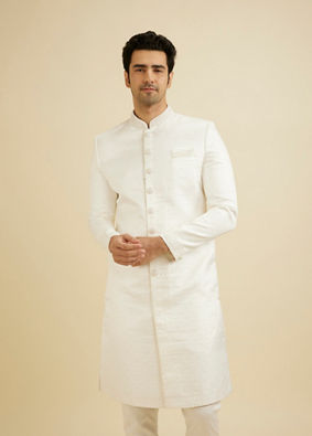 Manyavar Men Warm White Ogee Patterned Sherwani Set with Sequin Work image number 0