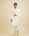 Manyavar Men Warm White Ogee Patterned Sherwani Set with Sequin Work
