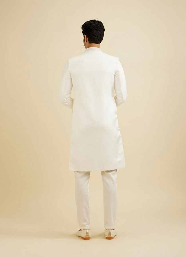 Manyavar Men Warm White Ogee Patterned Sherwani Set with Sequin Work