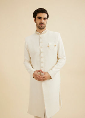 Manyavar Men Efervescencia Warm White Sherwani