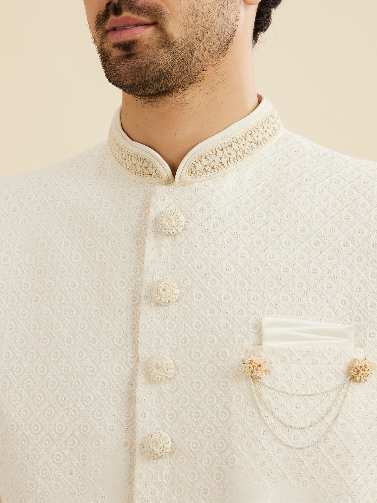 Manyavar Men Efervescencia Warm White Sherwani