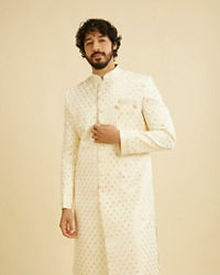 Manyavar Men Cream White Buta Patterned Sherwani Set