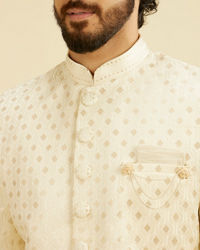 Manyavar Men Cream White Buta Patterned Sherwani Set