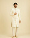 Manyavar Men Cream White Buta Patterned Sherwani Set