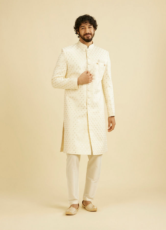 Manyavar Men Cream White Buta Patterned Sherwani Set