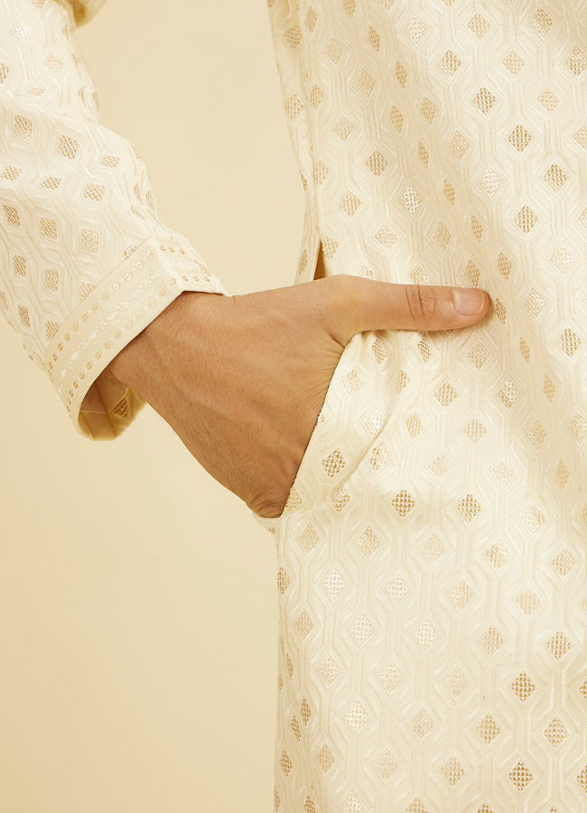Manyavar Men Cream White Buta Patterned Sherwani Set