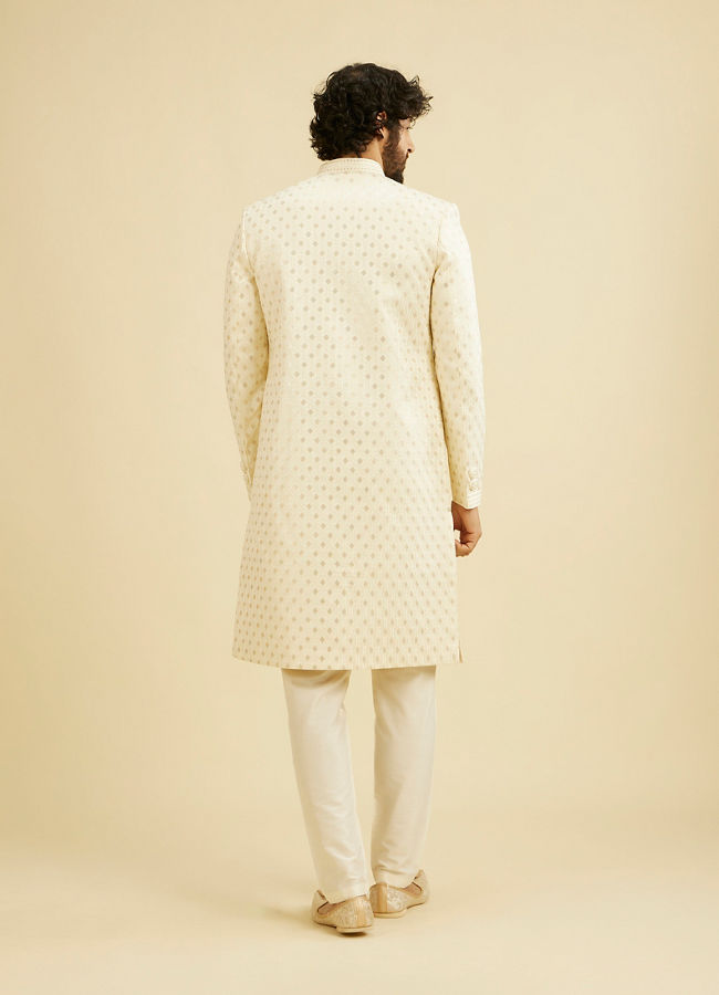 Manyavar Men Cream White Buta Patterned Sherwani Set