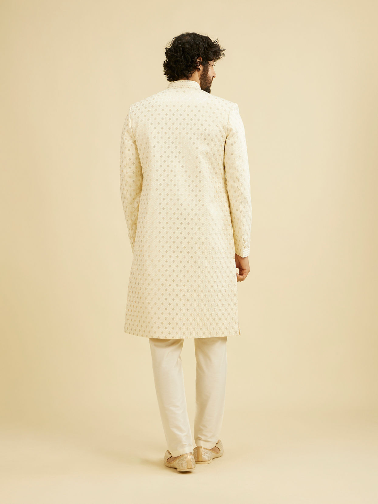 Manyavar Men Cream White Buta Patterned Sherwani Set