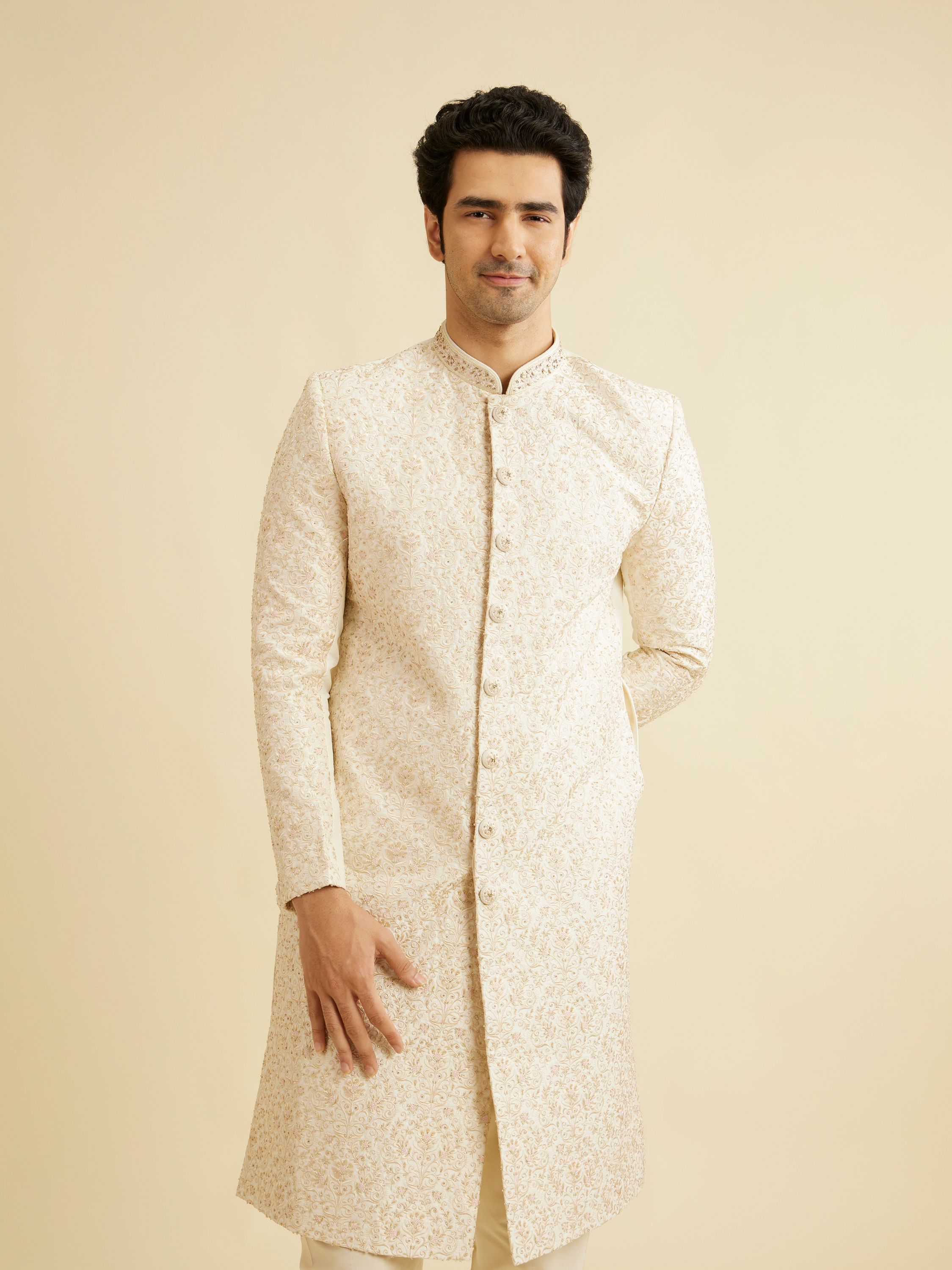 Manyavar Men Beige Majesty Sherwani