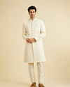 Manyavar Men Cream White Buta & Trellis Patterned Sherwani Set