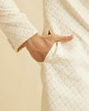 Manyavar Men Cream White Buta & Trellis Patterned Sherwani Set