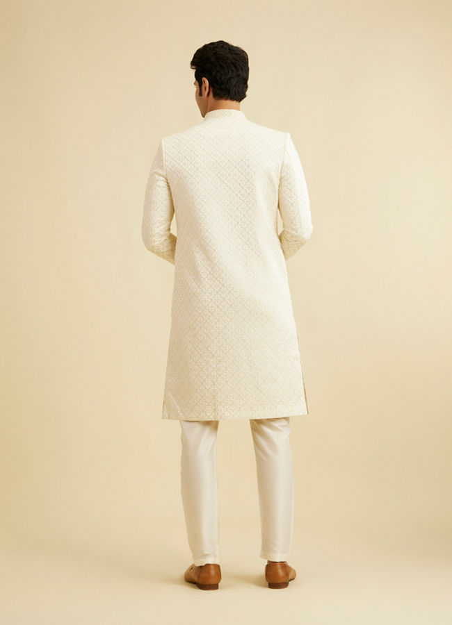 Manyavar Men Cream White Buta & Trellis Patterned Sherwani Set