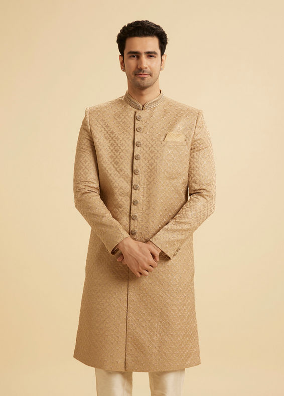 Manyavar Men Beige Grandeur Sherwani