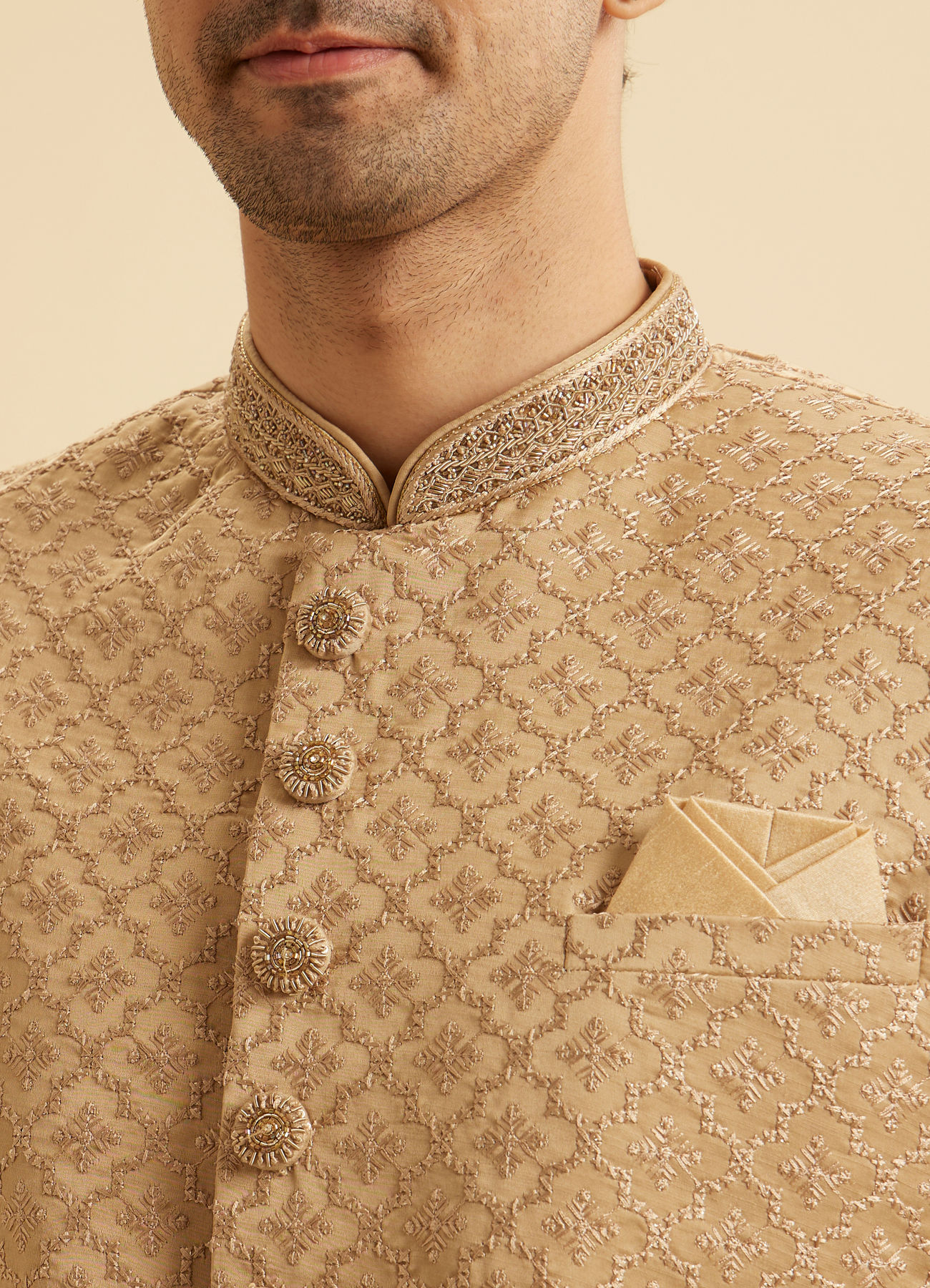 Manyavar Men Beige Grandeur Sherwani