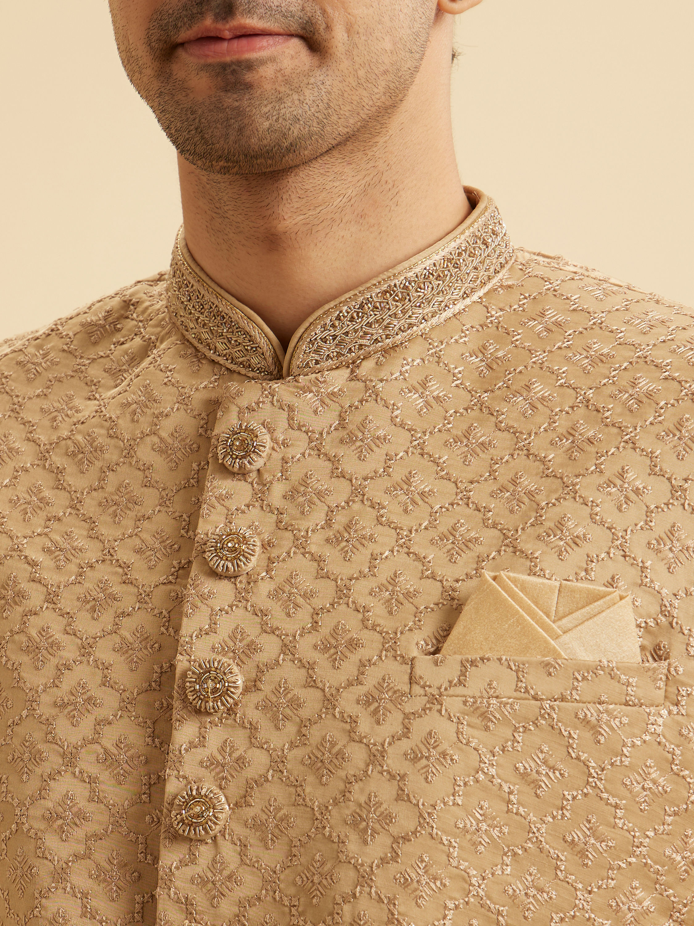 Manyavar Men Beige Grandeur Sherwani