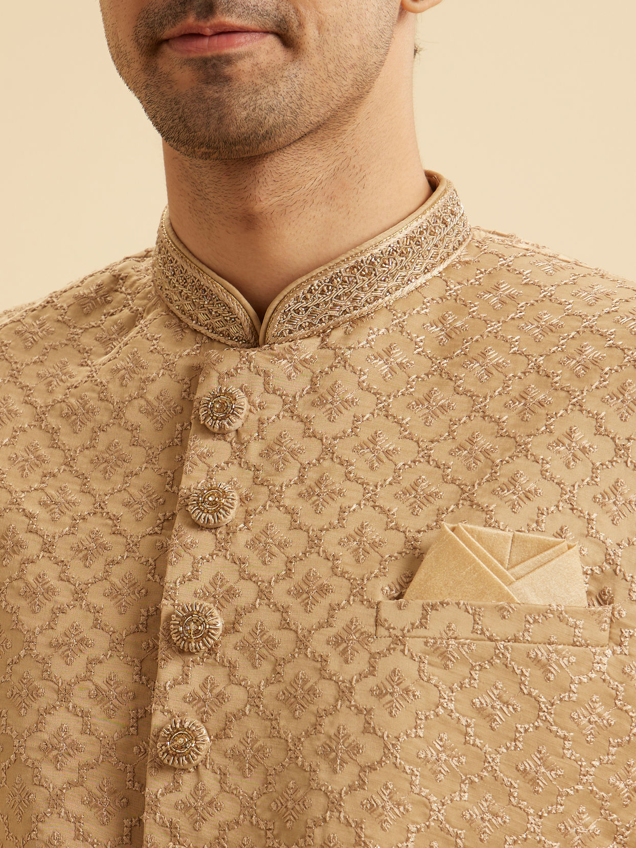 Manyavar Men Beige Grandeur Sherwani