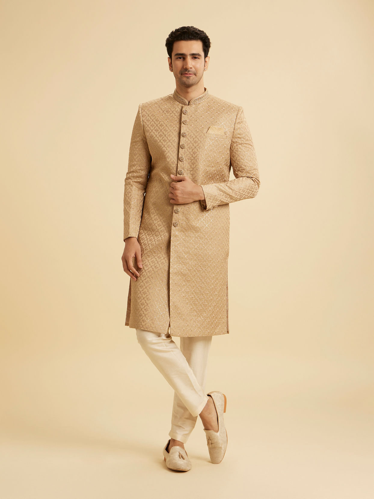 Manyavar Men Beige Grandeur Sherwani