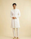 Manyavar Men Warm White Buta & Trellis Patterned Sherwani Set