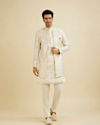 Manyavar Men Cream White Sherwani Set with Dotted Linear Motifs & Sequin Work