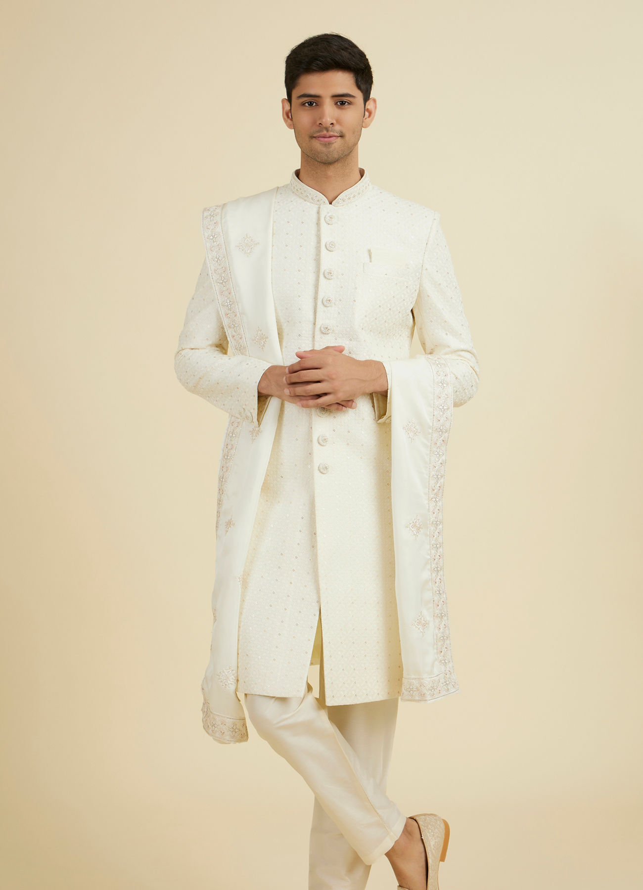 Manyavar Men Cream Elegance Sherwani