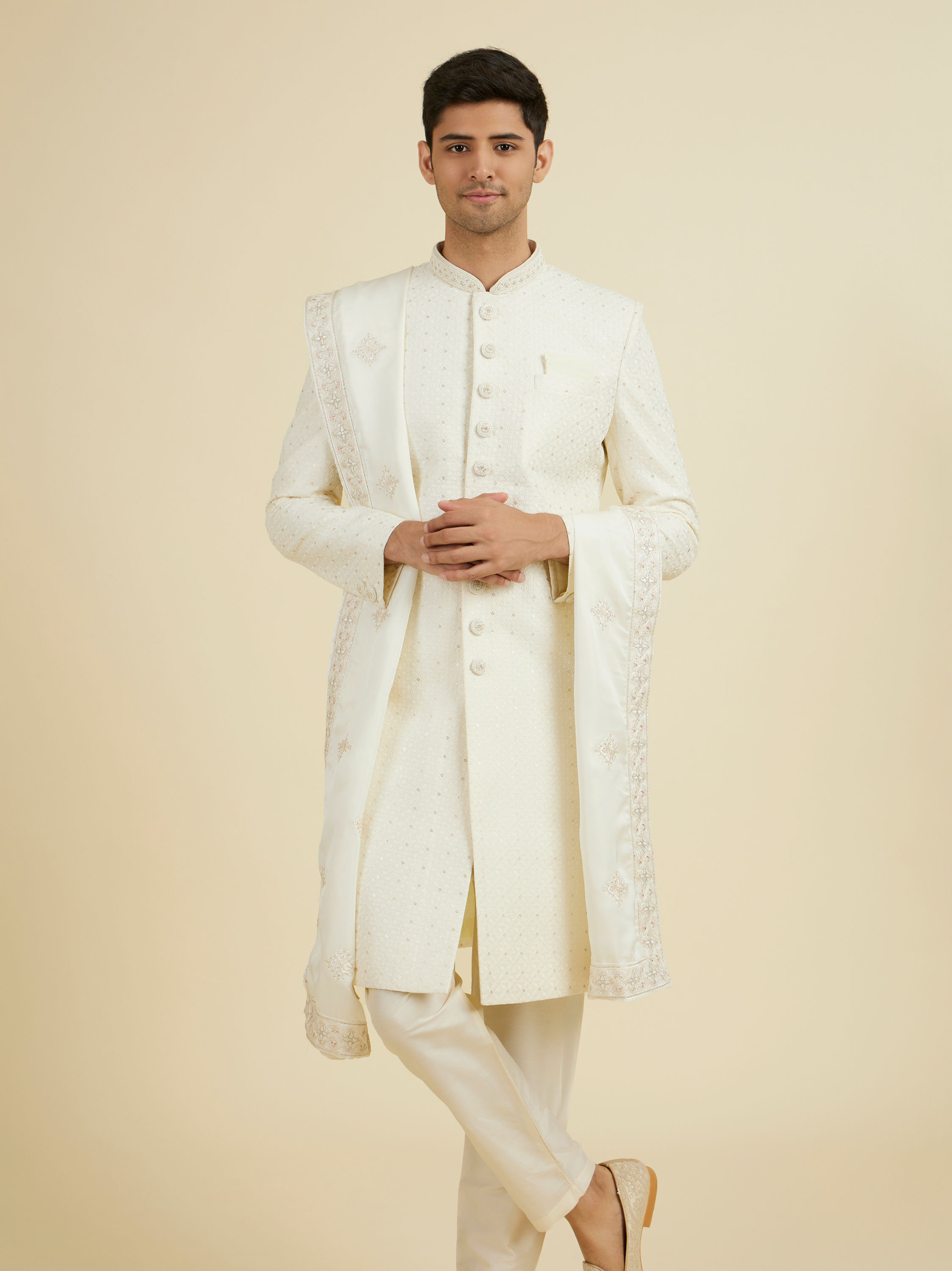 Manyavar Men Cream Elegance Sherwani