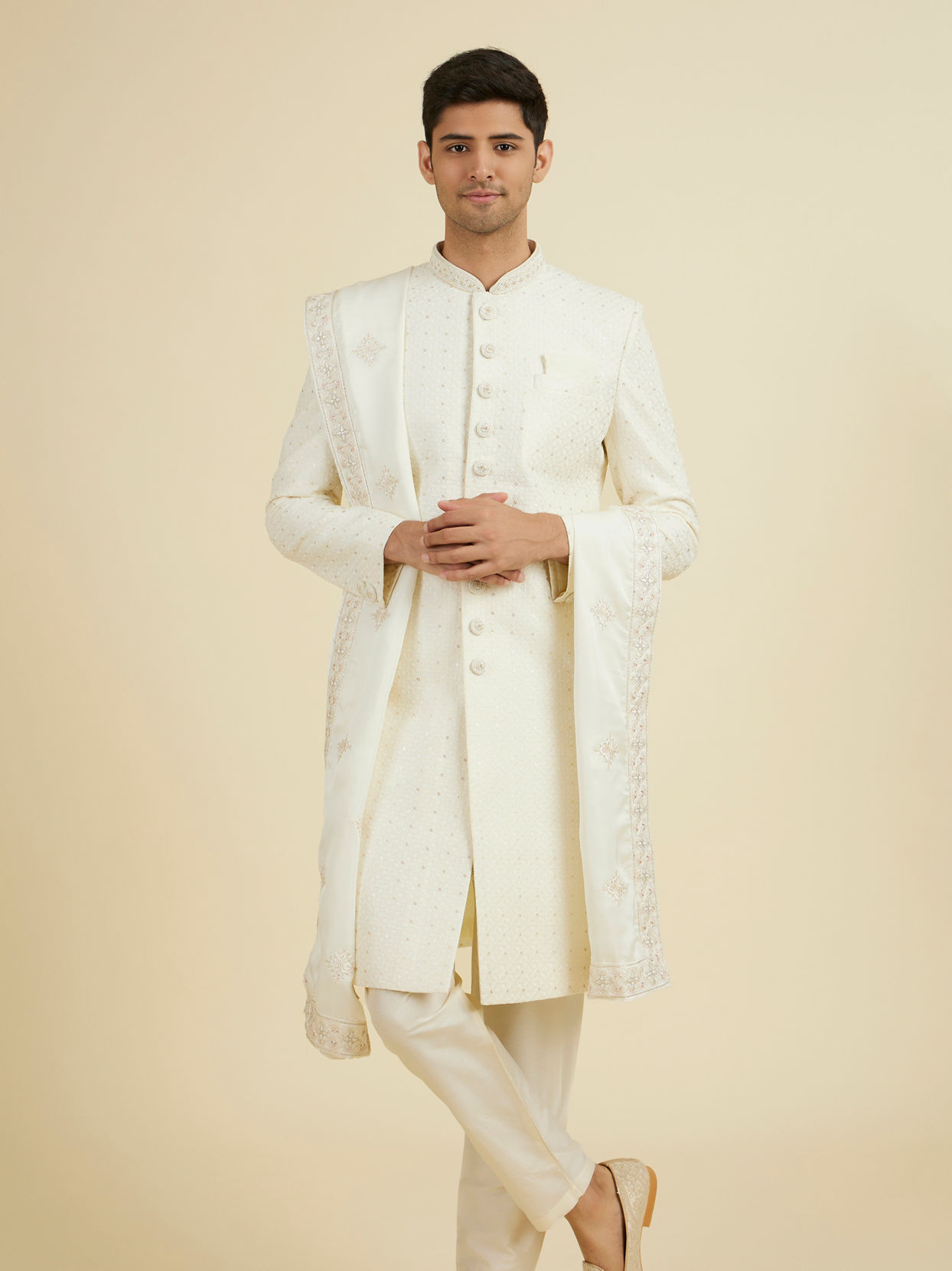 Manyavar Men Cream Elegance Sherwani