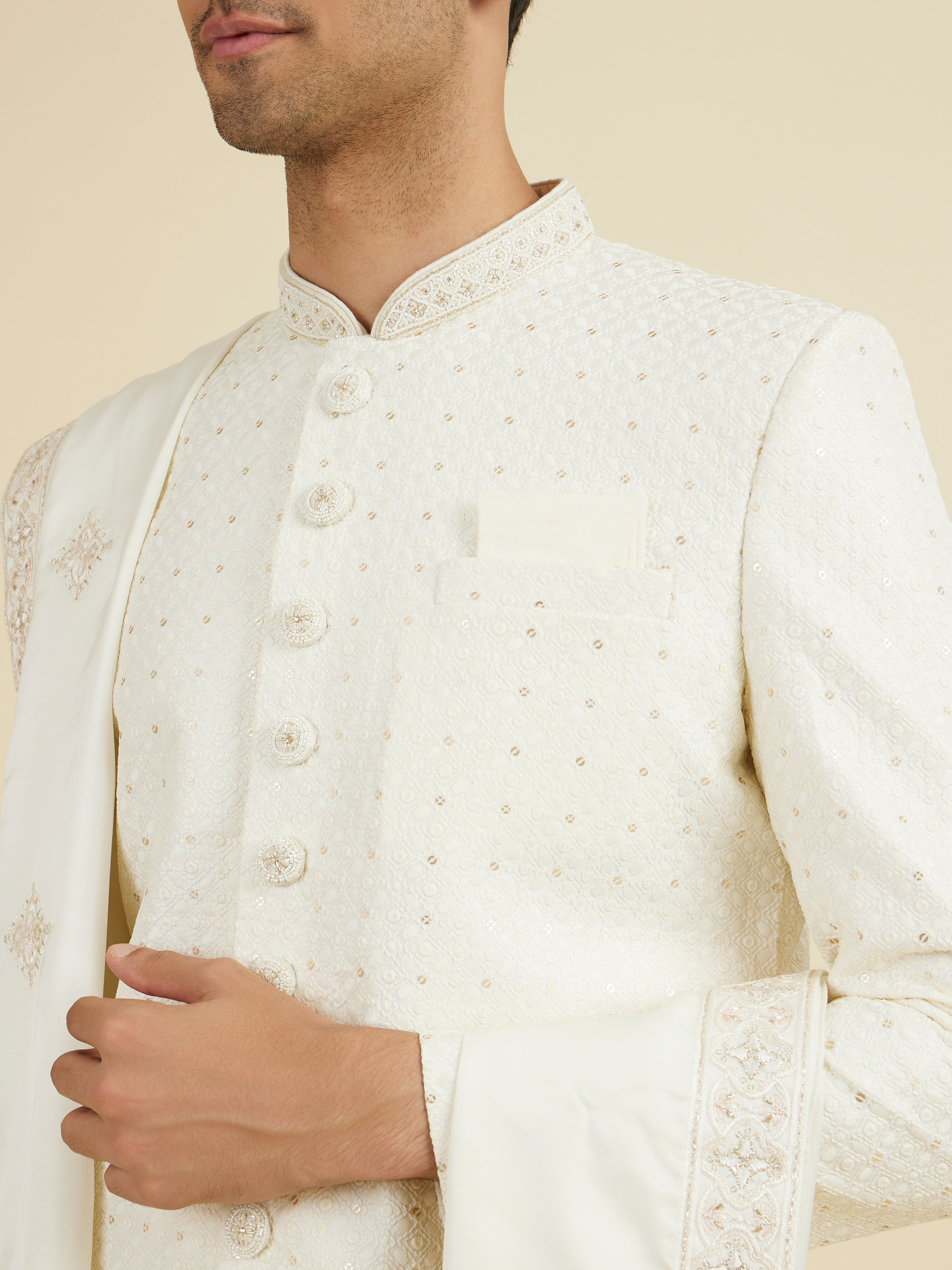 Manyavar Men Cream Elegance Sherwani