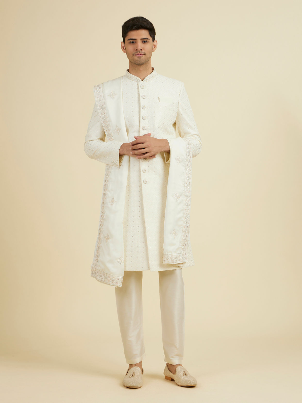 Manyavar Men Cream Elegance Sherwani