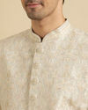 Manyavar Men Soft Beige Jaal Medallion Patterned Sherwani Set