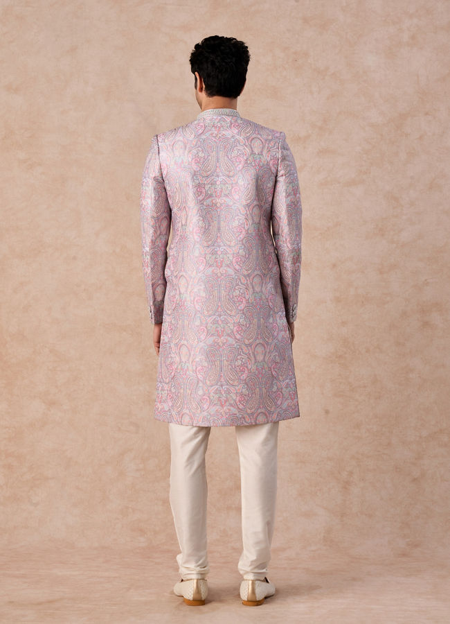 Manyavar Men Lilac Art Silk Patterned Sherwani Set
