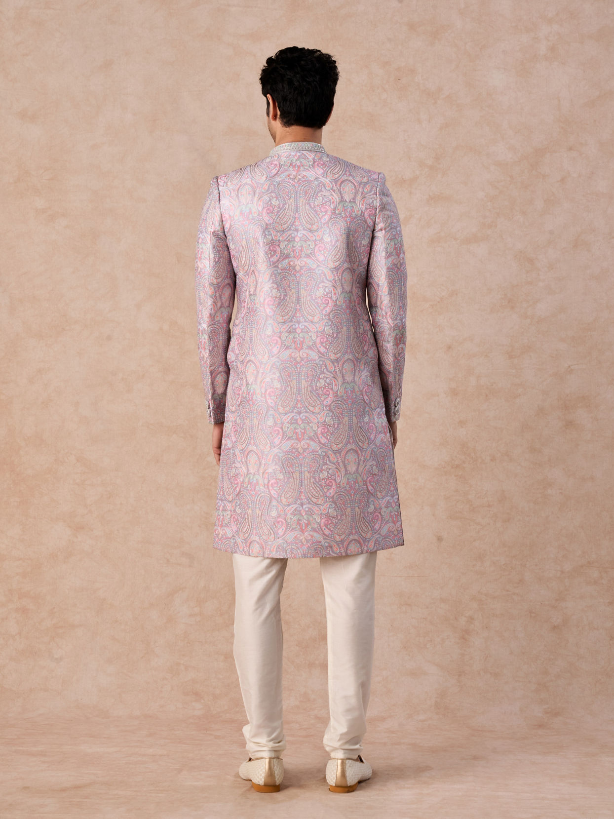 Manyavar Men Lilac Art Silk Patterned Sherwani Set