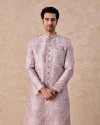 Manyavar Men Lilac Art Silk Patterned Sherwani Set