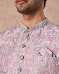 Manyavar Men Lilac Art Silk Patterned Sherwani Set