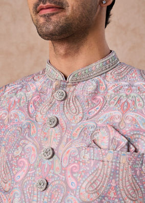 Manyavar Men Lilac Patterned Sherwani Set