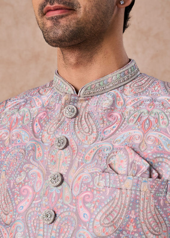 Manyavar Men Lilac Art Silk Patterned Sherwani Set