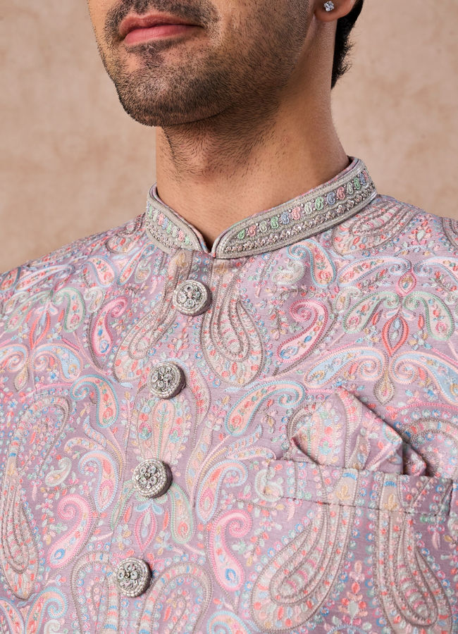 Manyavar Men Lilac Patterned Sherwani Set