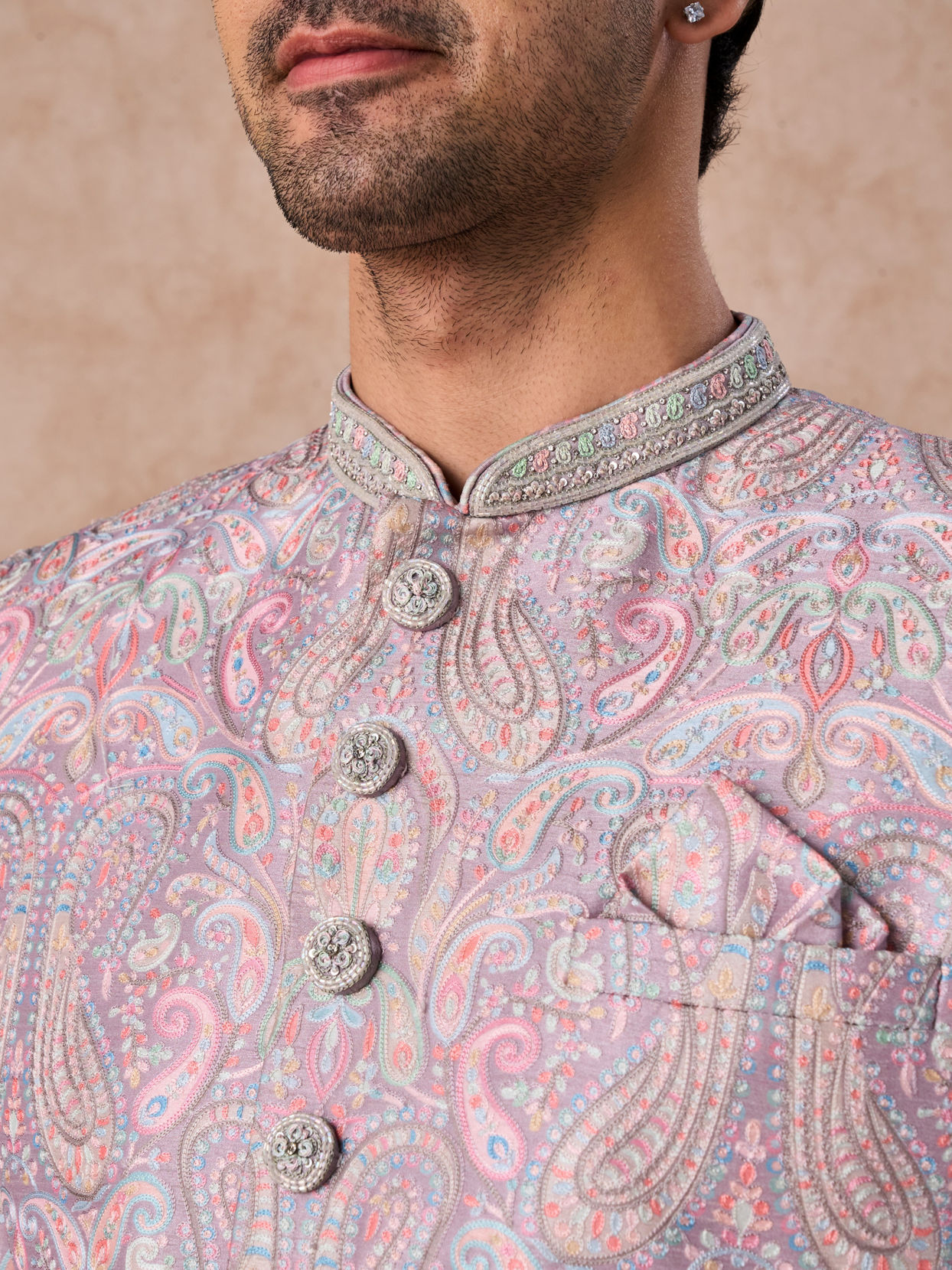 Manyavar Men Lilac Patterned Sherwani Set