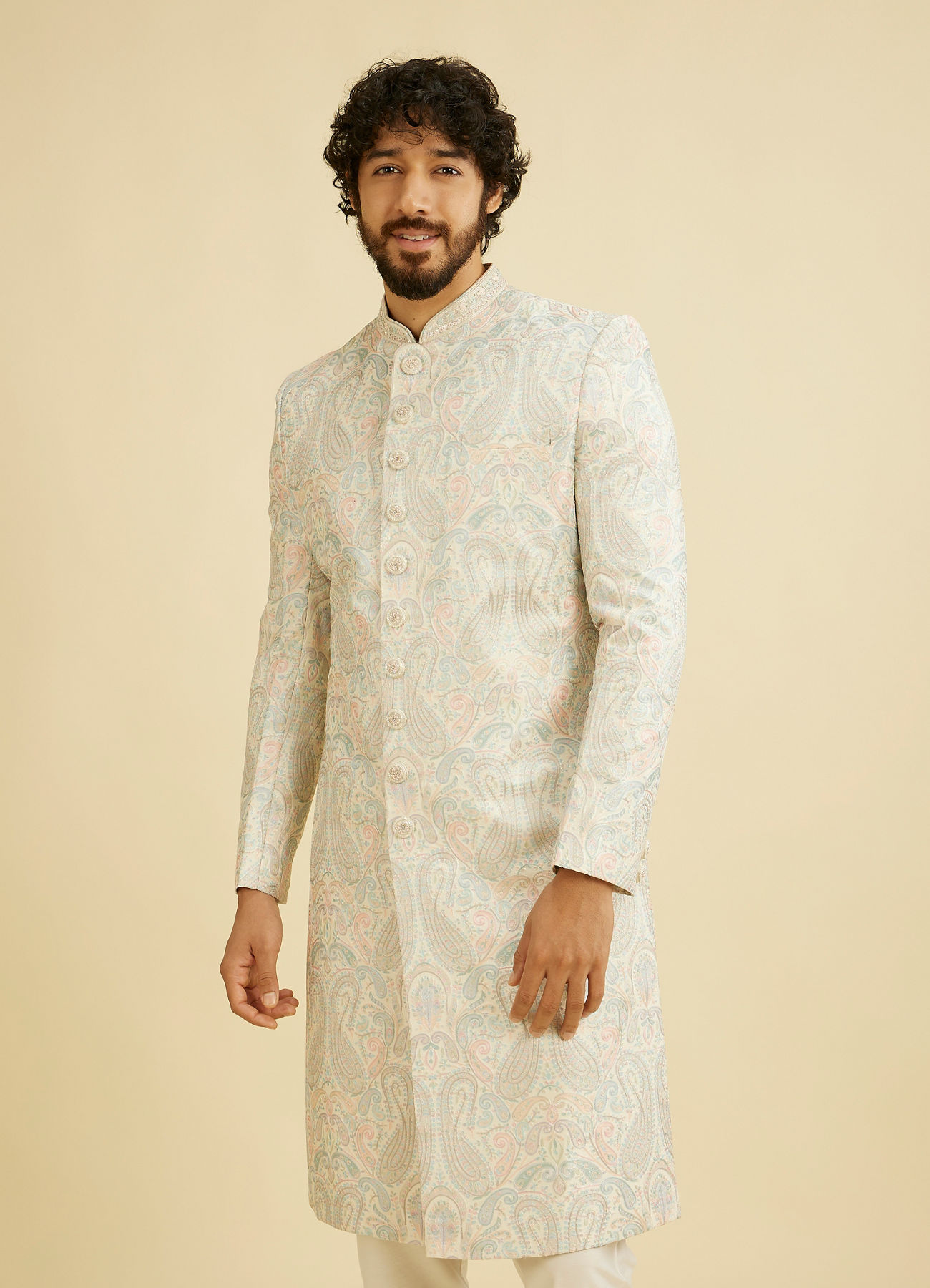 Manyavar Men Pista Green Elegance Sherwani