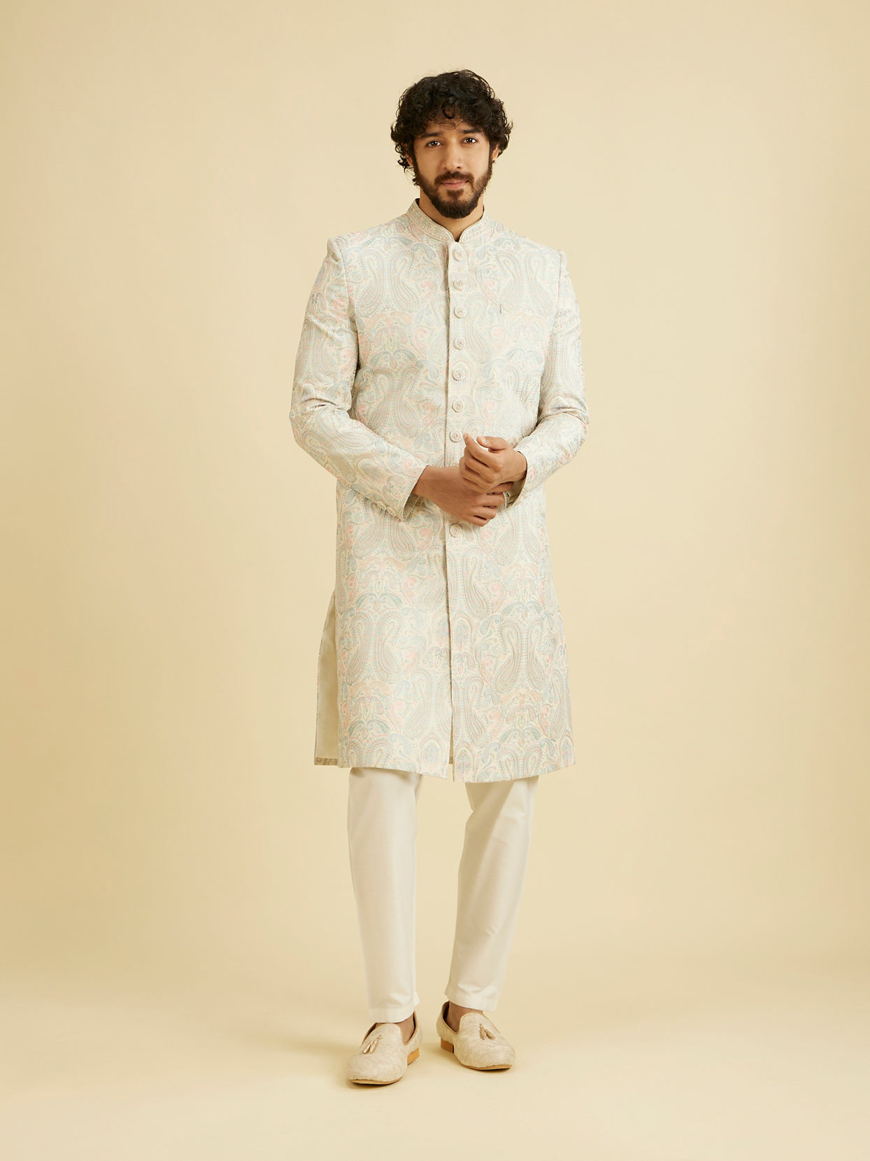 Manyavar Men Pista Green Elegance Sherwani image number 2